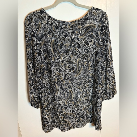 Women’s Susan Graver Paisley Eyelet Knit 3/4 Length Sleeve Multicolor Top Size L - Picture 4 of 7